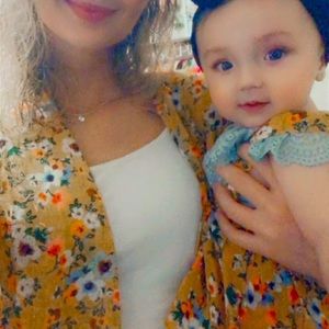 S O L D Bailey’s Blossoms Mommy Kimono in freesia yellow